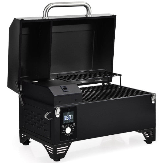 Costway Black Outdoor Portable Tabletop Pellet Grill and Smoker with Digital Control System for BBQ