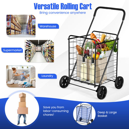 Costway Black Portable Folding Shopping Cart Utility for Grocery Laundry