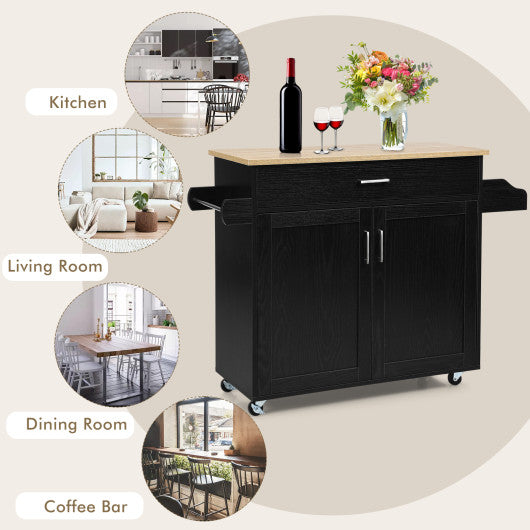Costway Black Rolling Kitchen Island Cart with Towel and Spice Rack