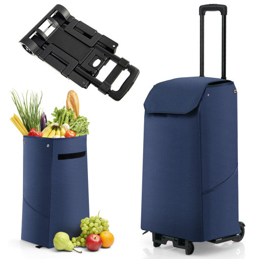 Costway Blue Folding Shopping Cart with 38 L Removable Waterproof Bag