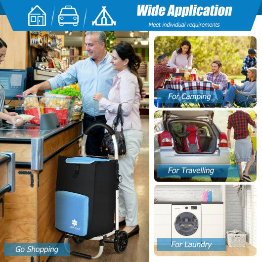 Costway Blue Folding Utility Shopping Trolley with Removable Bag