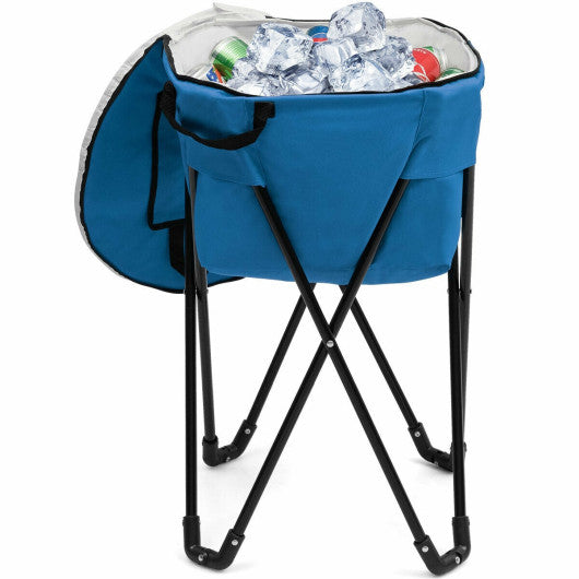 Costway Blue Portable Folding Tub Ice Cooler with Stand & Travel Bag