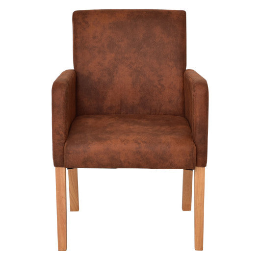 Costway Brown Fabric Armrest Dining Chair