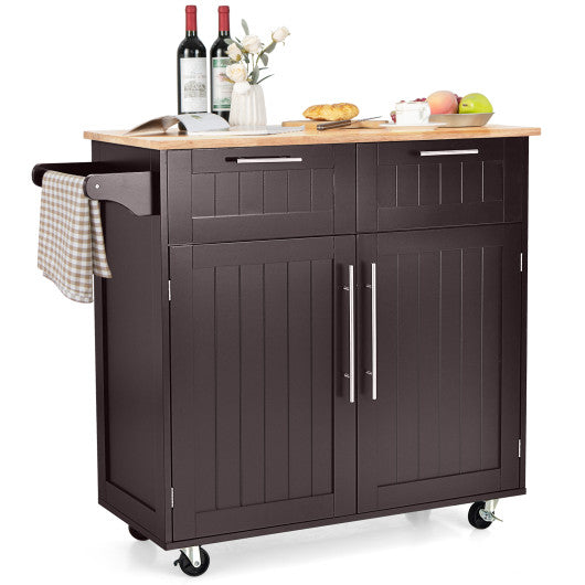 Costway Brown Heavy Duty Rolling Kitchen Cart with Tower Holder and Drawer