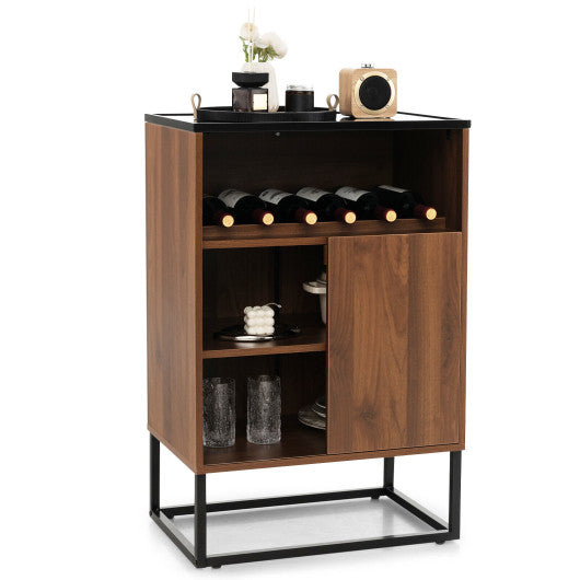 Costway Brown Wine Storage Cabinet Buffet Sideboard with Adjustable Shelf and Sliding Door