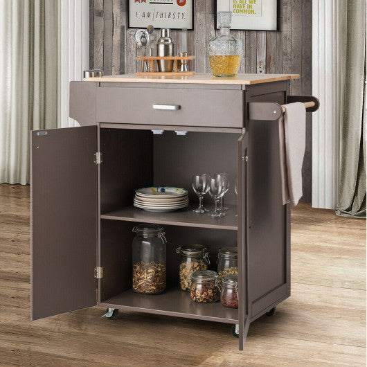 Costway Coffee Rolling Kitchen Island Cart Storage Cabinet with Spice Rack