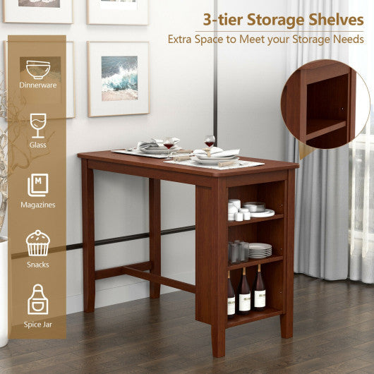 Costway Counter Height Bar Table with 3-Tier Storage Shelves for Home Restaurant