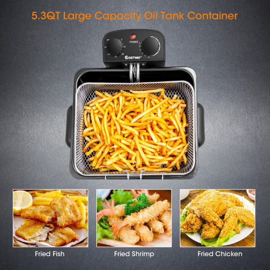 Costway Electric Deep Fryer 5.3QT / 21-Cup Stainless Steel 1700W with Triple Basket