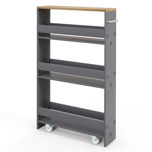 Costway Gray Rolling Kitchen Slim Storage Cart Mobile Shelving Organizer with Handle