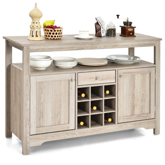Costway Gray Server Buffet Sideboard With Wine Rack and Open Shelf