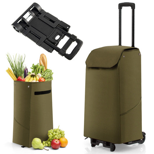 Costway Green Folding Shopping Cart with 38 L Removable Waterproof Bag