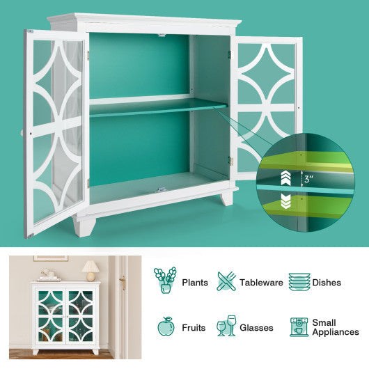 Costway Green Kitchen Buffet Sideboard with Glass Doors and Adjustable Shelf