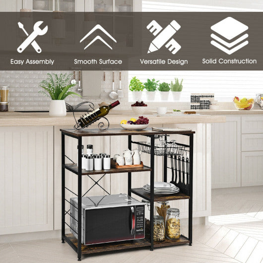 Costway Industrial Kitchen Baker's Rack Microwave Shelf with 6 Hooks