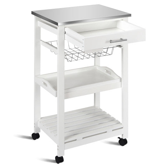 Costway Kitchen Island Cart with Stainless Steel Tabletop and Basket