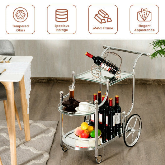 Costway Kitchen Rolling Bar Cart with Tempered Glass Suitable for Restaurant and Hotel