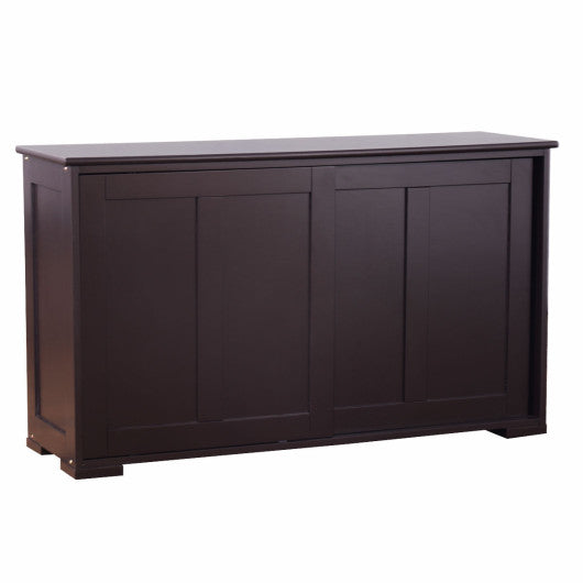 Costway Kitchen Storage Cabinet with Wood Sliding Door-Brown