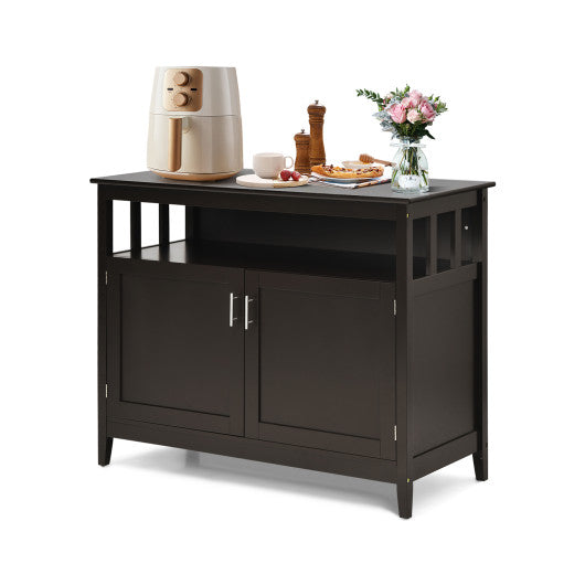 Costway Modern Practical and Beautiful Wooden Kitchen Lockers with Large Storage Space - Brown