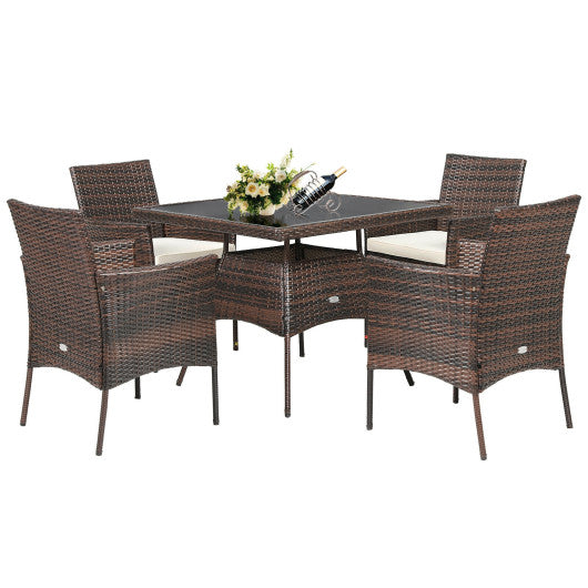 Costway Outdoor 5 Pieces Dining Table Set with 1 Table and 4 Single Sofas