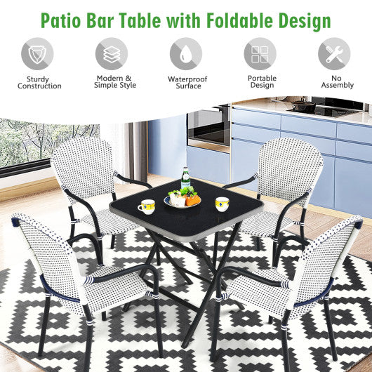 Costway Patio Folding Square Dining Table with Aluminum Frame and Tempered Glass Top