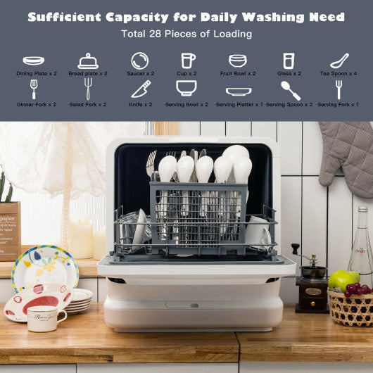 Costway Portable Countertop Dishwasher Air Drying 5 Programs with 7.5L Water Tank