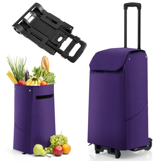 Costway Purple Folding Shopping Cart with 38 L Removable Waterproof Bag