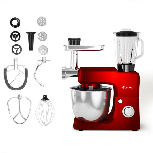 Costway Red Multifunctional Stand Mixer Blender Meat Grinder with Bowl