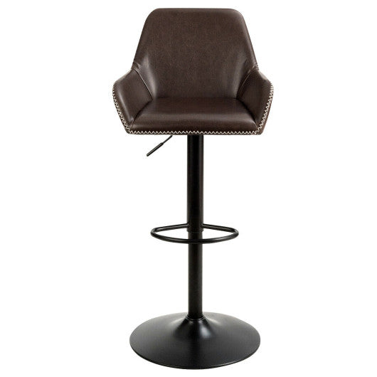 Costway Retro Comfortable Adjustable Swivel Bar Stools with PU Leather Seat and Footrest