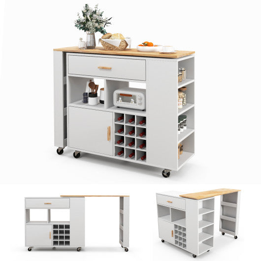 Costway Reversible Folding Kitchen Island Cart with Wine Rack and Spice Rack