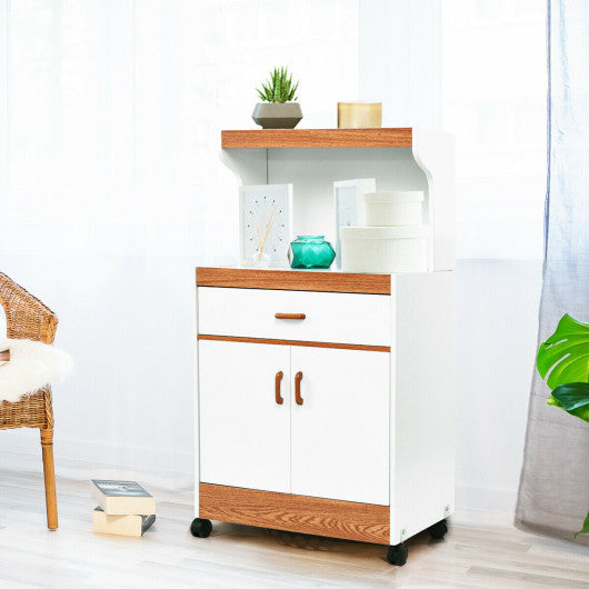 Costway Rolling Microwave Stand Cabinet with Drawer and Two Doors