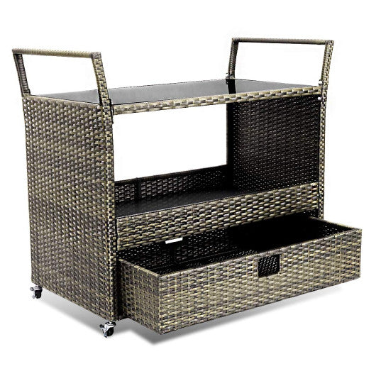 Costway Rolling Portable Rattan Wicker Kitchen Trolley Cart