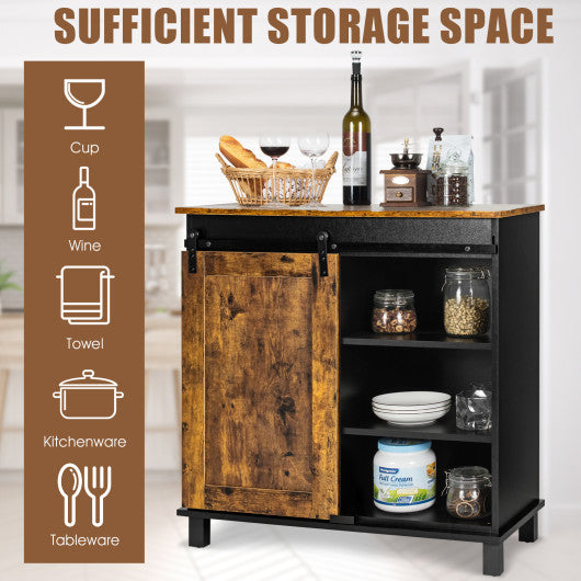 Costway Rustic Brown Industrial Storage Cabinet with Sliding Barn Door