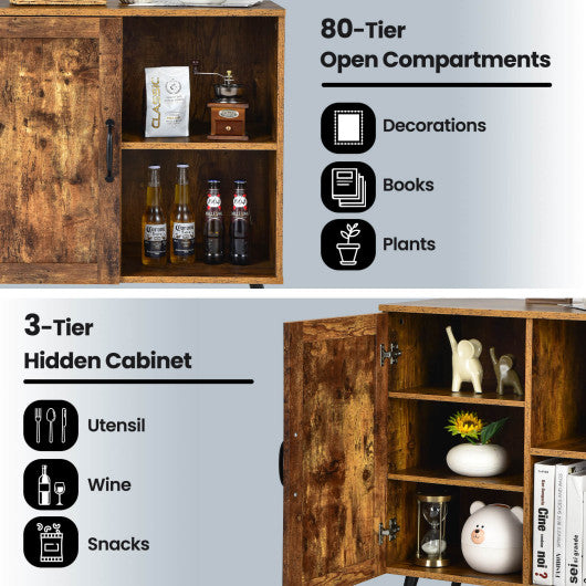 Costway Rustic Brown Mid-century Storage Cabinet with Single Door and Adjustable Shelves