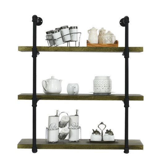 Costway Rustic Pipe Shelving Vintage Industrial Pipe Wall Shelf-B