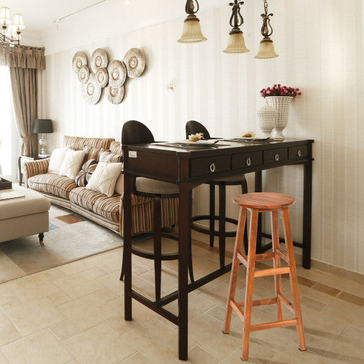 Costway Set of 2 30" Acacia Wood Barstools with Round Seat and Square Leg