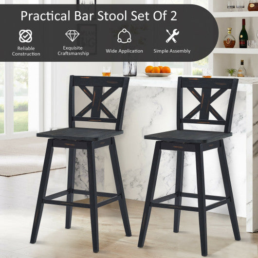 Costway Set of 2 Black 360-Degree Swivel Bar Stools for Home Restaurant