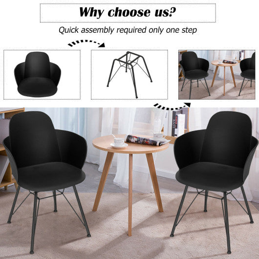 Costway Set of 2 Black Metal Frame Modern Petal-Shape Plastic Dining Chairs