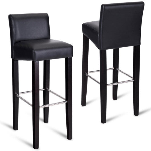 Costway Set of 2 Black Padded Seat Bar Stool Chair with Solid Wood Legs