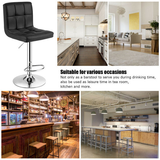 Costway Set of 2 Black Square Swivel Adjustable PU Leather Bar Stools with Back and Footrest