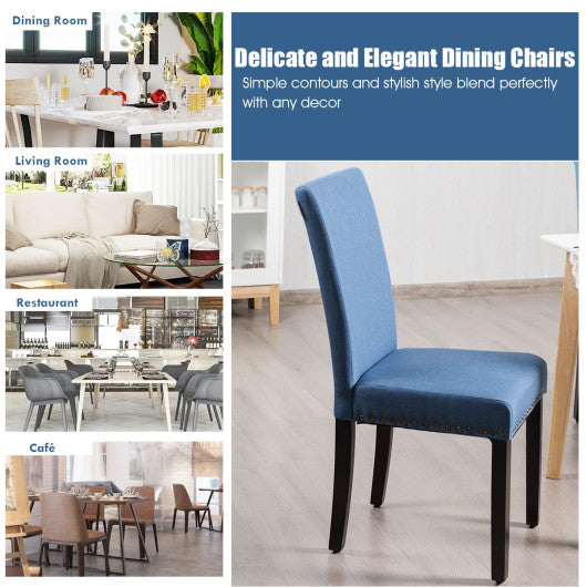 Costway Set of 2 Blue Fabric Upholstered Dining Chairs with Nailhead