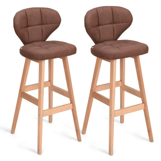 Costway Set of 2 Brown Bar Stools Pub Chair Fabric