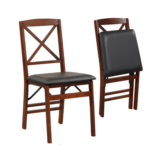Costway Set of 2 Brown Folding Dining Chairs with 400 LBS Capacity