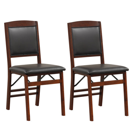 Costway Set of 2 Brown Folding Dining Chairs with Padded Seat and High Backrest