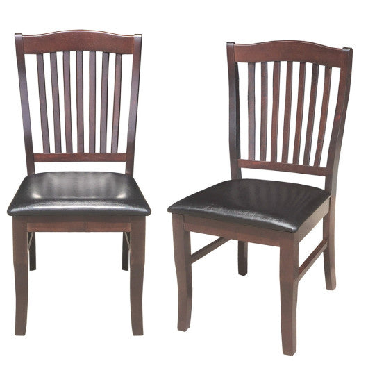 Costway Set of 2 Coffee Armless Slat Back PU Leather Dining Chairs