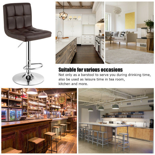 Costway Set of 2 Coffee Square Swivel Adjustable PU Leather Bar Stools with Back and Footrest