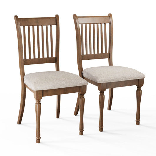 Costway Set of 2 Farmhouse Upholstered Dining Chair with Rubberwood Legs