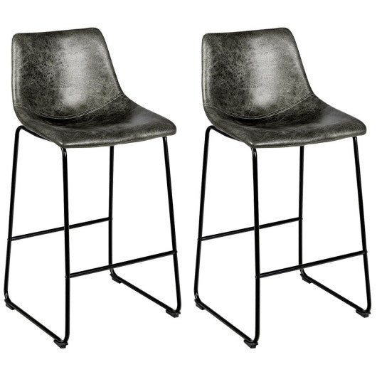 Costway Set of 2 Gray Bar Stool Faux Suede Upholstered Chairs