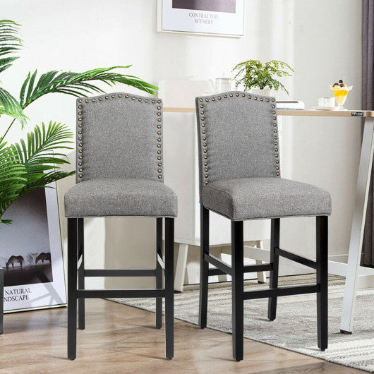 Costway Set of 2 Gray Counter Height Dining Side Barstools with Thick Cushion