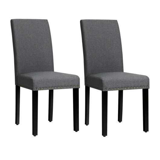 Costway Set of 2 Gray Fabric Upholstered Dining Chairs with Nailhead