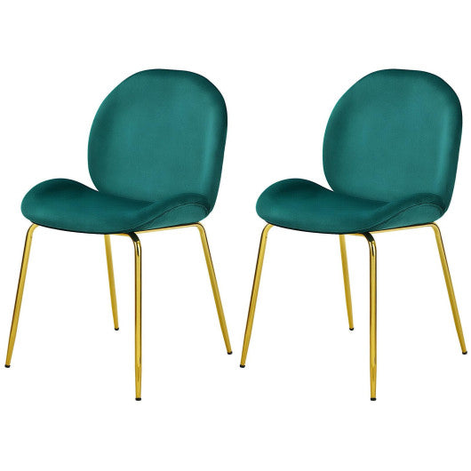Costway Set of 2 Green Velvet Accent Chairs with Gold Metal Legs