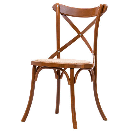Costway Set of 2 Oak Cross Back Solid Wood Rattan Seat Dining Chair